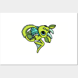 Cute Green and Blue Dice Goblin Dragon Baby Posters and Art